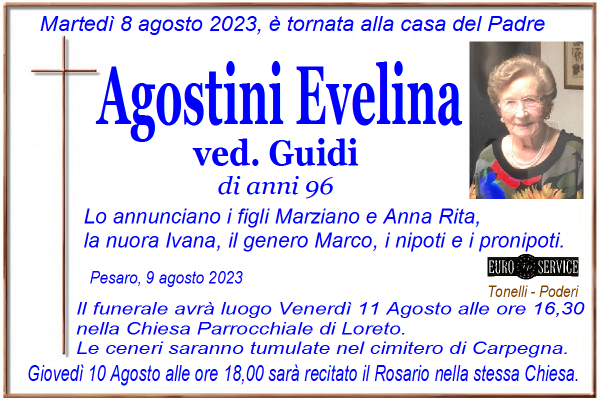 manifesto funebre di Agostini Evelina