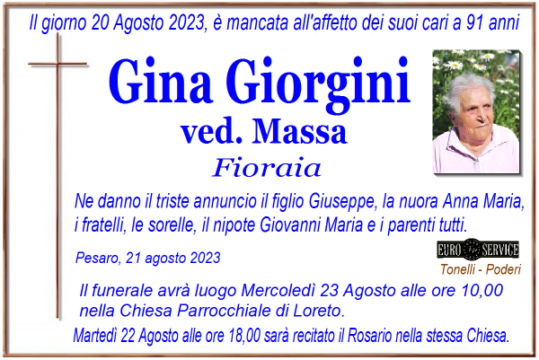 manifesto funebre di Gina Giorgini