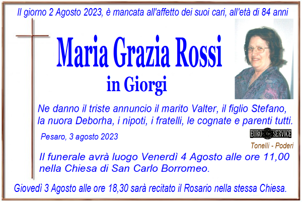 manifesto funebre di Rossi Maria Grazia
