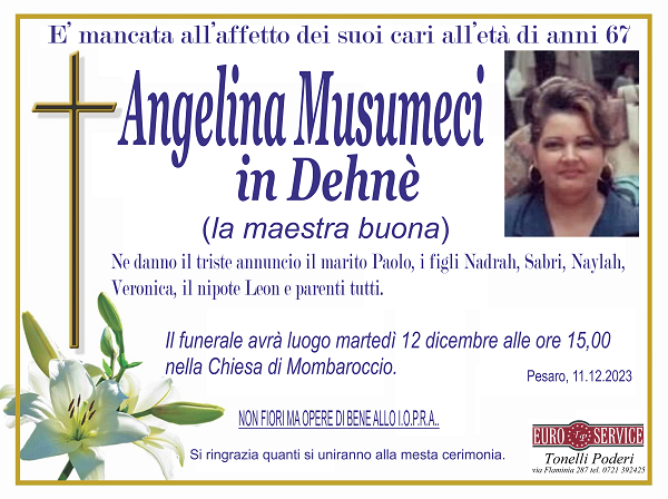 manifesto funebre di Angelina Musumeci