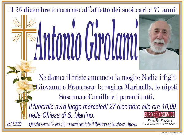 manifesto funebre di Antonio Girolami