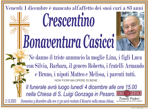 manifesto funebre di Crescentino Bonaventura Casicci