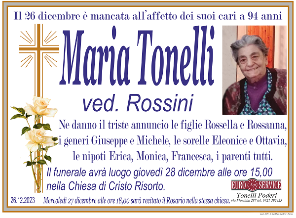 manifesto funebre di Maria Tonelli