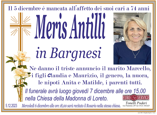 manifesto funebre di Meris Antilli