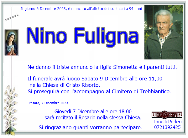 manifesto funebre di Nino Fuligna