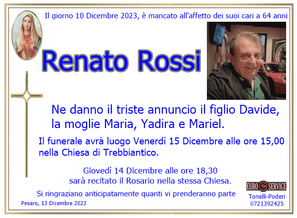 manifesto funebre di Renato Rossi