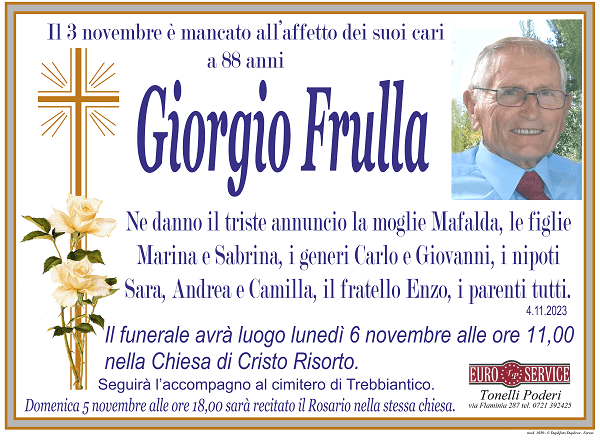 manifesto funebre di Giorgio Frulla