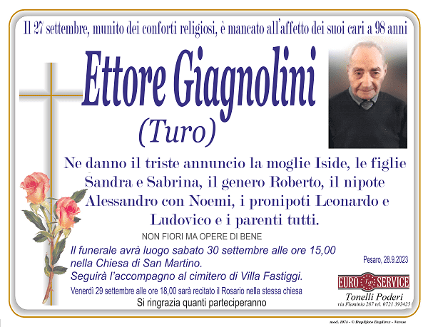manifesto funebre di Ettore Giagnolini