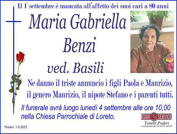 manifesto funebre di Maria Gabriella Benzi