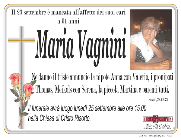 manifesto funebre di Maria Vagnini