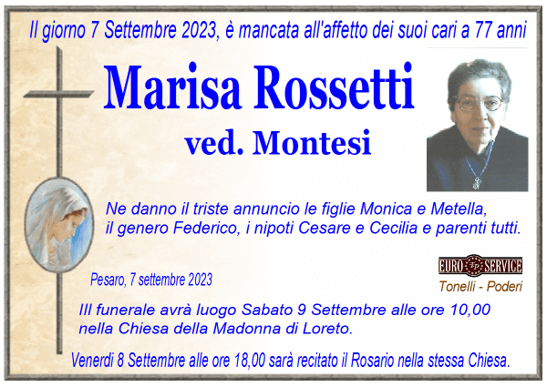 manifesto funebre di Marisa Rossetti