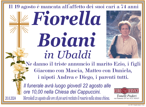 manifesto funebre di Fiorella Boiani