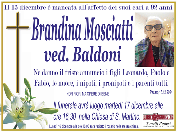 manifesto funebre di Brandina Mosciatti