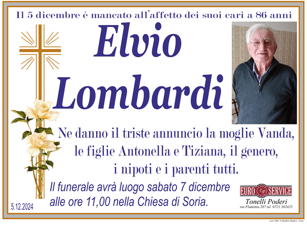 manifesto funebre di Elvio Lombardi