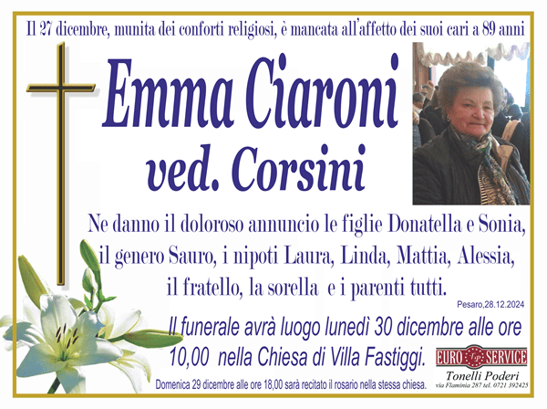 manifesto funebre di Emma Ciaroni