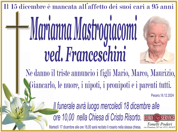 manifesto funebre di Marianna Mastrogiacomi