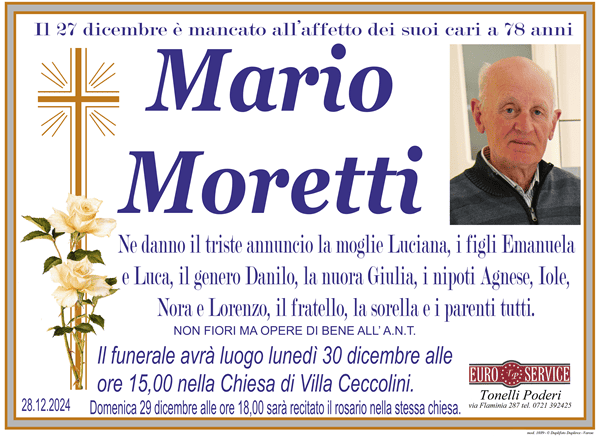 manifesto funebre di Mario Moretti