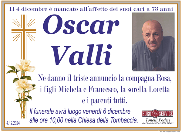 manifesto funebre di Oscar Valli