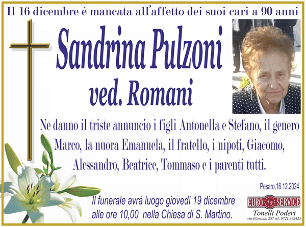 manifesto funebre di Sandrina Pulzoni