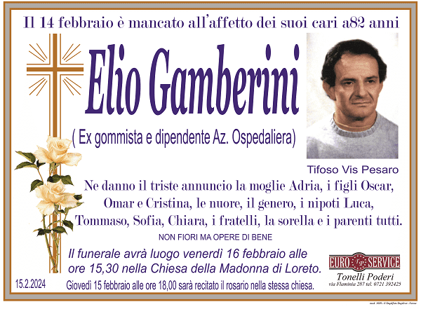 manifesto funebre di Elio Gamberini