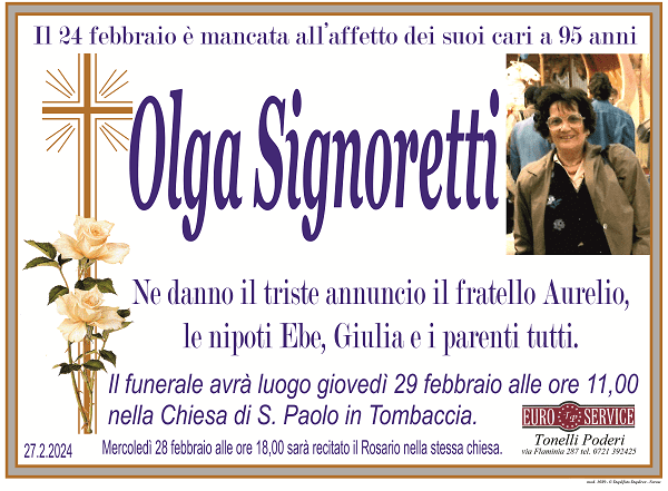 manifesto funebre di Olga Signoretti
