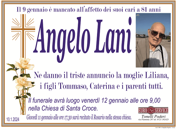 manifesto funebre di Angelo Lani