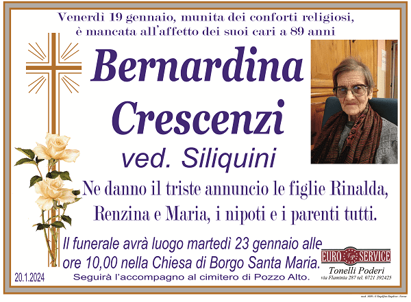 manifesto funebre di Bernardina Crescenzi