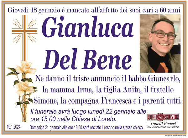 manifesto funebre di Gianluca Del Bene