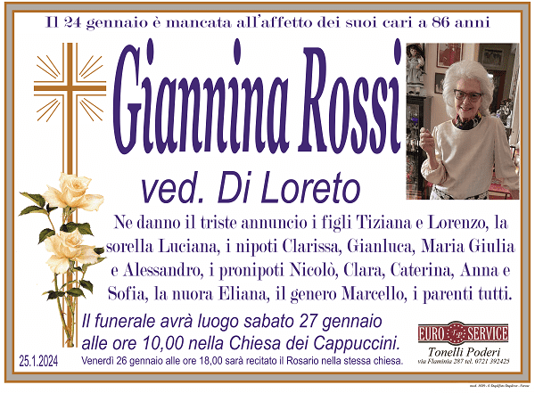 manifesto funebre di Giannina Rossi