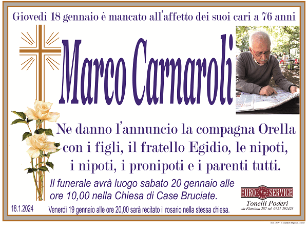 manifesto funebre di Marco Carnaroli