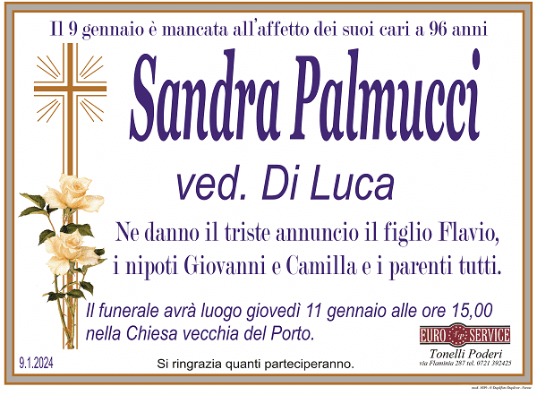 manifesto funebre di Sandra Palmucci