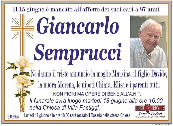 manifesto funebre di Giancarlo Semprucci