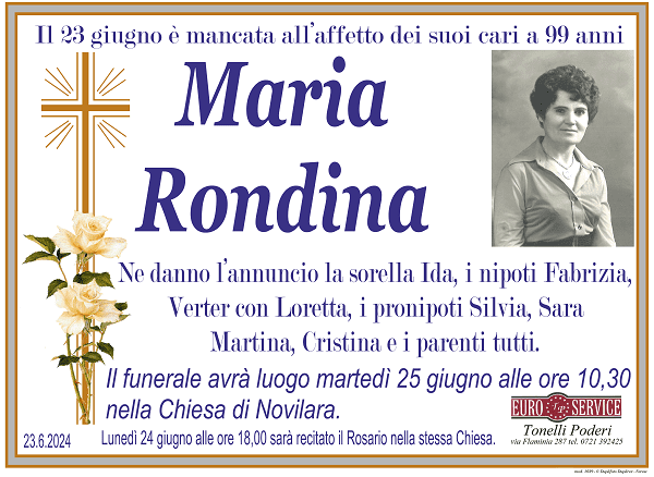 manifesto funebre di Maria Rondina