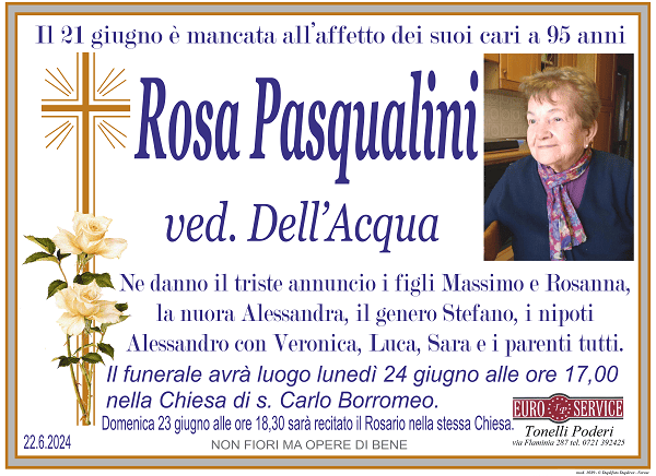 manifesto funebre di Rosa Pasqualini