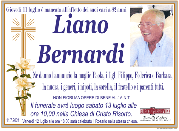 manifesto funebre di Liano Bernardi