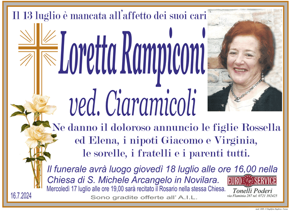 manifesto funebre di Loretta Rampiconi