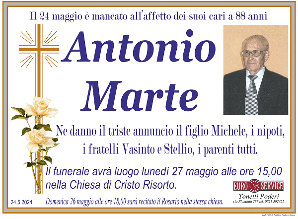 manifesto funebre di Antonio Marte