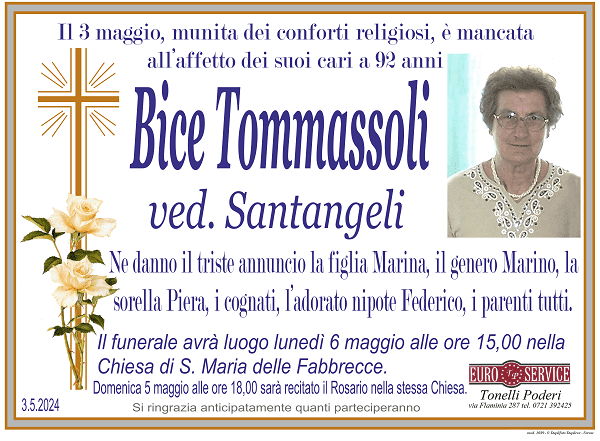 manifesto funebre di Bice Tommassoli