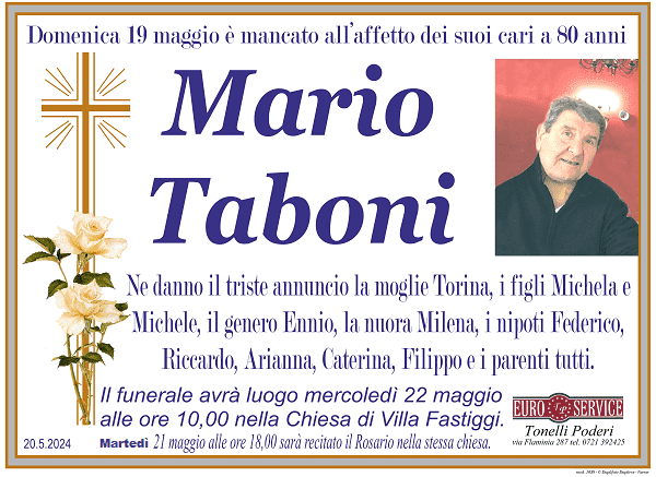 manifesto funebre di Mario Taboni