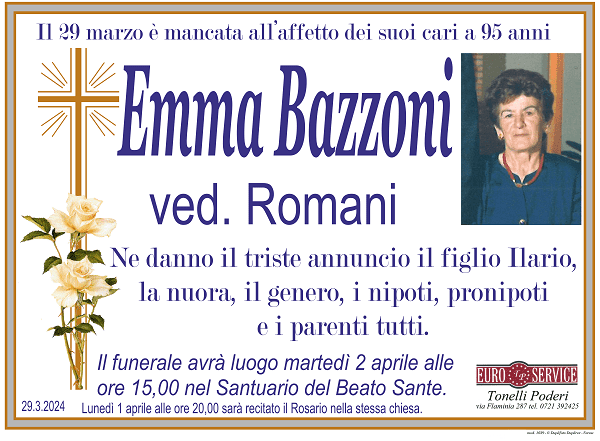 manifesto funebre di Emma Bazzoni