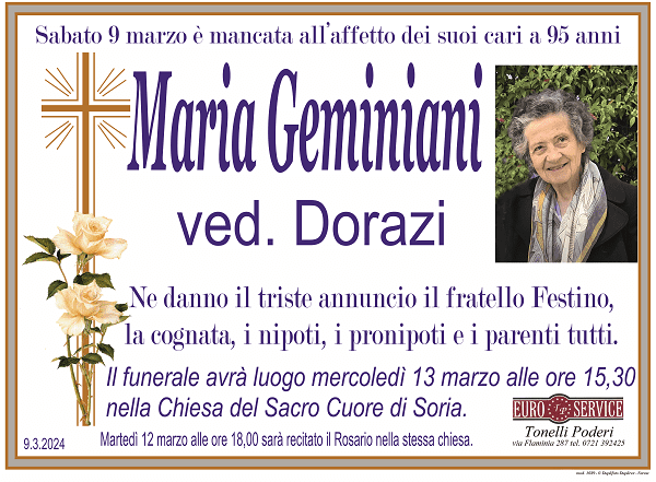 manifesto funebre di Maria Geminiani