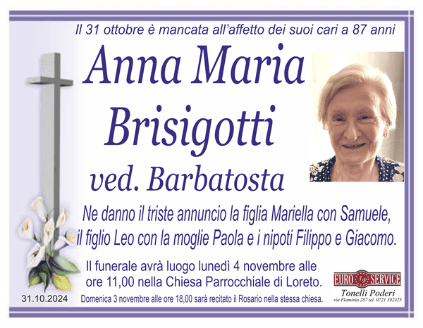 manifesto funebre di Anna Maria Brisigotti