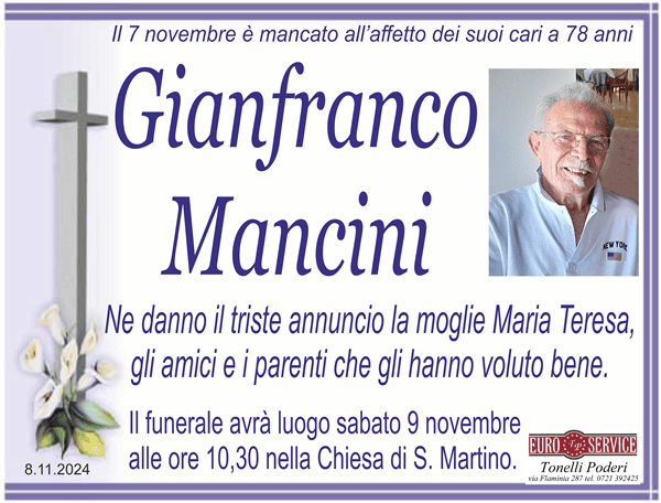 manifesto funebre di Gianfranco Mancini