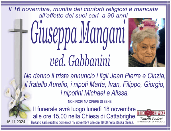 Necrologio di Giuseppa Mangani