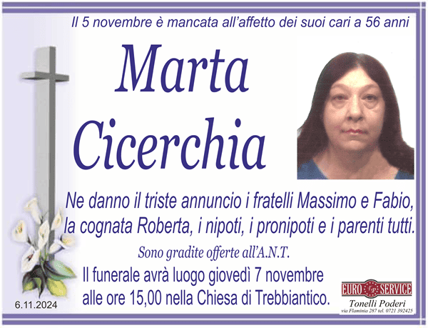 manifesto funebre di Marta Cicerchia