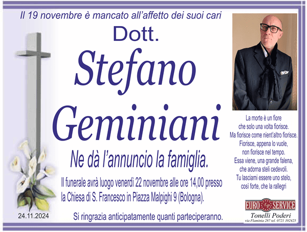 manifesto funebre di Stefano Geminiani