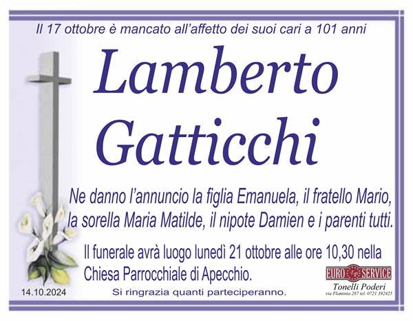 manifesto funebre di Lamberto Gatticchi