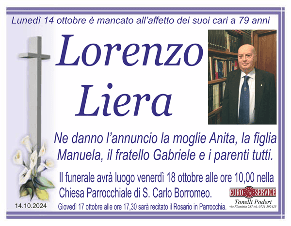 manifesto funebre di Lorenzo Liera