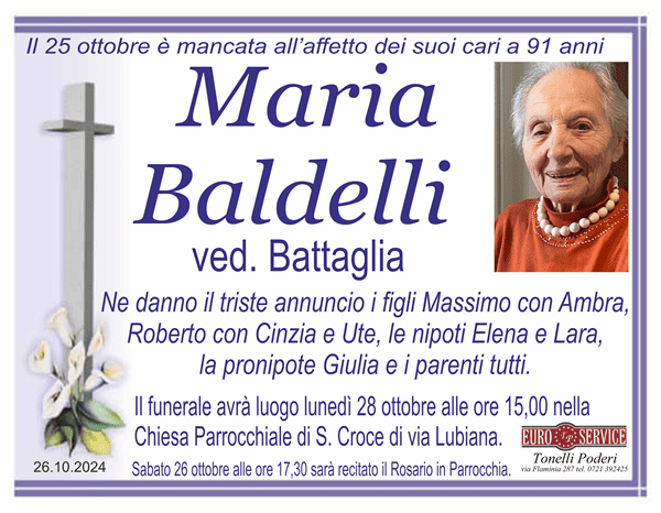 manifesto funebre di Maria Baldelli