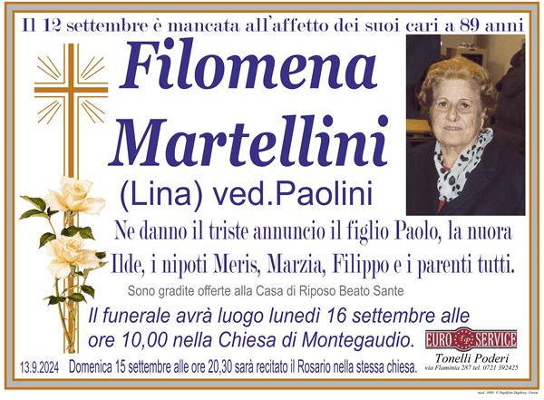 manifesto funebre di Filomena Martellini